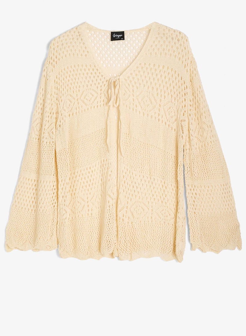 جينجر بلس كارديجان كروشيه مفتوح برباط - Image 4