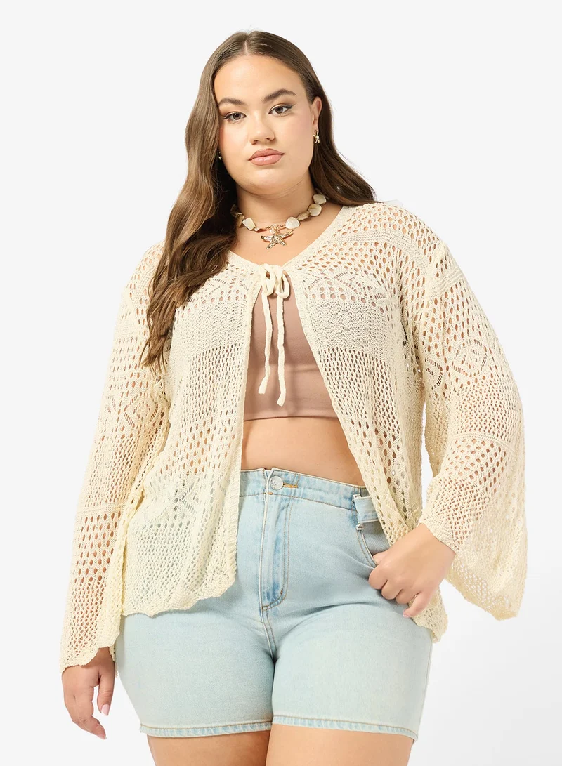 جينجر بلس كارديجان كروشيه مفتوح برباط