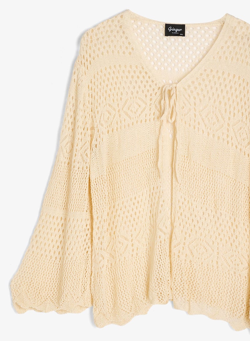 جينجر بلس كارديجان كروشيه مفتوح برباط - Image 3