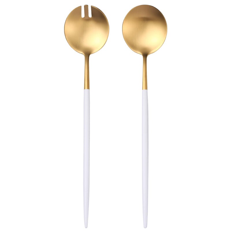 Lemeya White Gold Salad Serving UtensilsServing Spoons Stainless Steel2Pcs Long Handle Salad Servers 1142 InchSalad Utensils for ServingMatte FinishDishwasher Safe