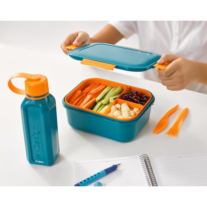 أم-ديزاين صندوق طعام 1.6 لتر مع زجاجة مياه 0.65 لتر - ازرق وبرتقالي - Size 2 - Image 3