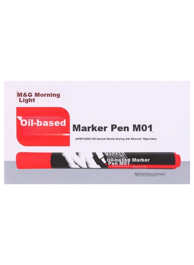 ام اند جي M&g Stationery، علامة حمراء سميكة الرأس، علامة دائمة، قلم مقاوم للماء، قلم كبير الرأس، لوازم مكتبية، 10 قطع/علبة، Apmy2204 - Image 4