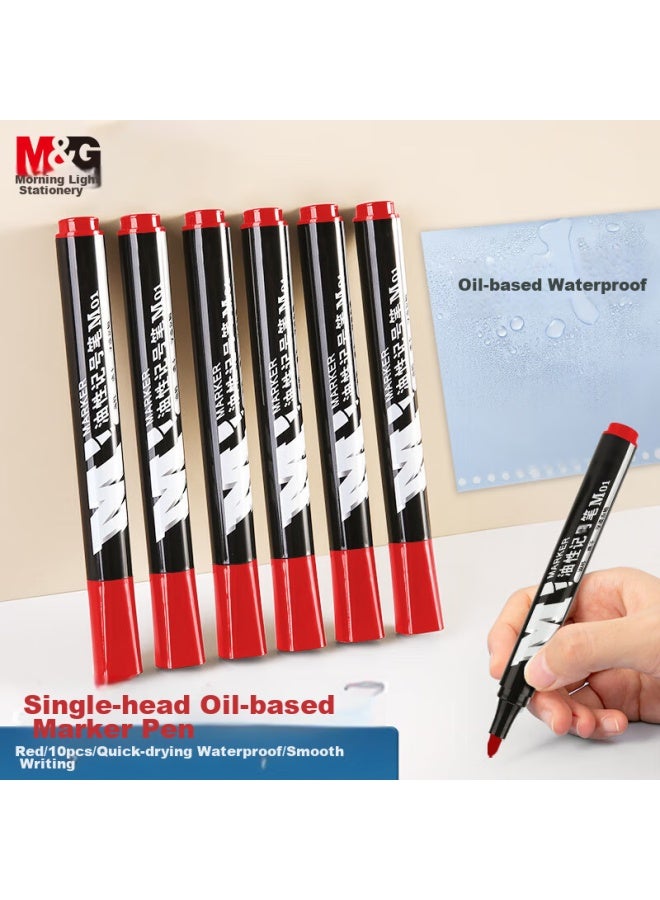 ام اند جي M&g Stationery، علامة حمراء سميكة الرأس، علامة دائمة، قلم مقاوم للماء، قلم كبير الرأس، لوازم مكتبية، 10 قطع/علبة، Apmy2204 - Image 1