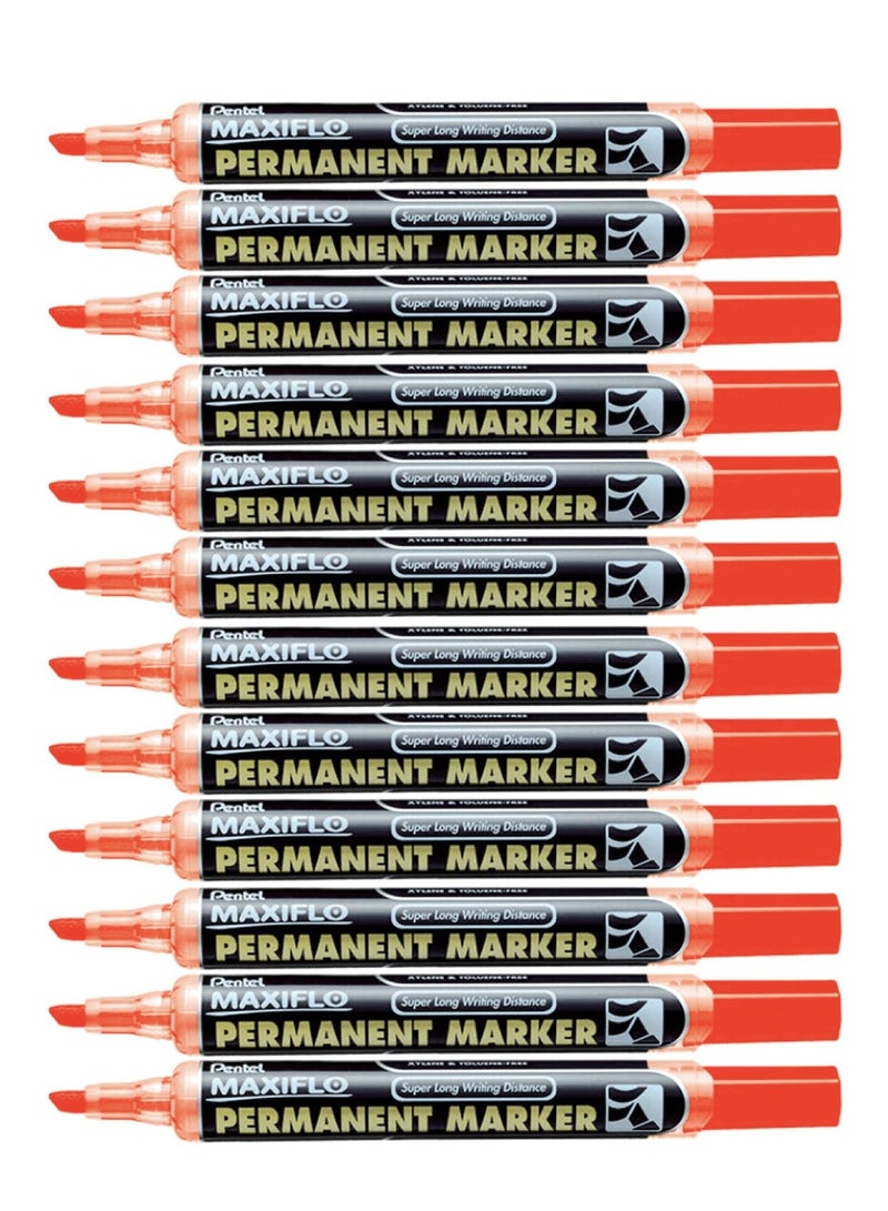 Pentel 12-Piece Permanent Marker Chisel Tip Red Ink - Image 1