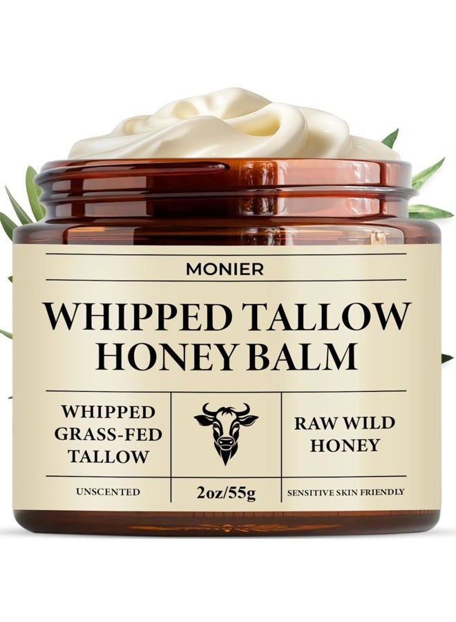 MONIER Whipped Beef Tallow for Skin, Tallow and Honey Balm for Face, Moisturizer with 100% Organic Grass-Fed Beef Tallow & Raw Wild Honey - Packaging May Vary - Dry & Sensitive Skin (Unscented) - Image 1