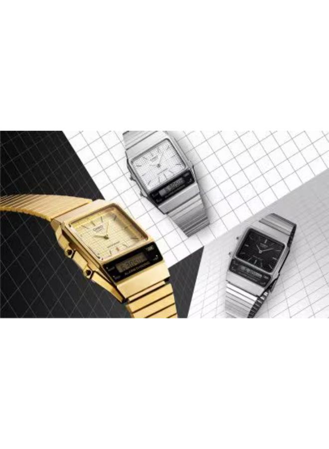 كاسيو ساعة رجالية بعرض تناظري ورقمي وسوار من الستانلس ستيل الذهبي - Image 3