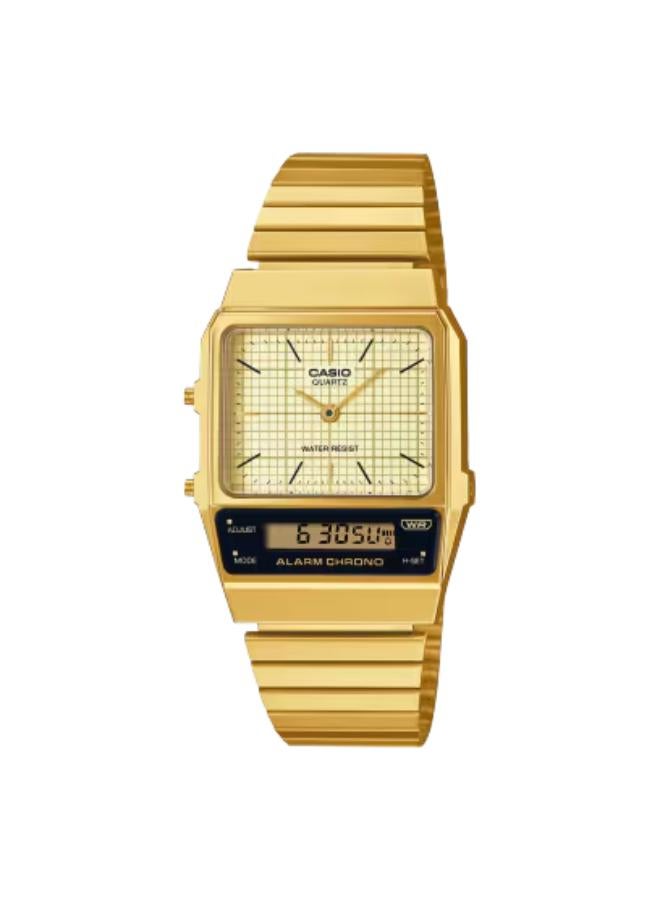 كاسيو ساعة رجالية بعرض تناظري ورقمي وسوار من الستانلس ستيل الذهبي - Image 1