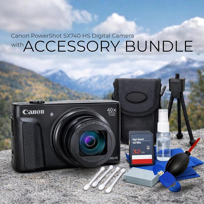 Canon SSE Canon PowerShot SX740 HS Digital Camera (Black) 2955C001 - SD 32GB Ultra 120MB/s, Digital Camera Case, Blower, Cleaning Cloth, Card Reader, Starter Kit (7PC Bundle Accessory) (Renewed) - Image 2