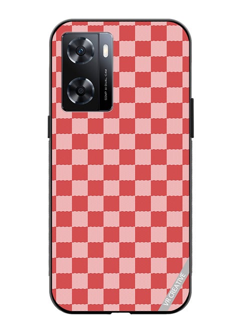 Protective Case Cover For Oppo A57/A77s Red Checkerboard Abstract Textured Checkers Design Multicolour
