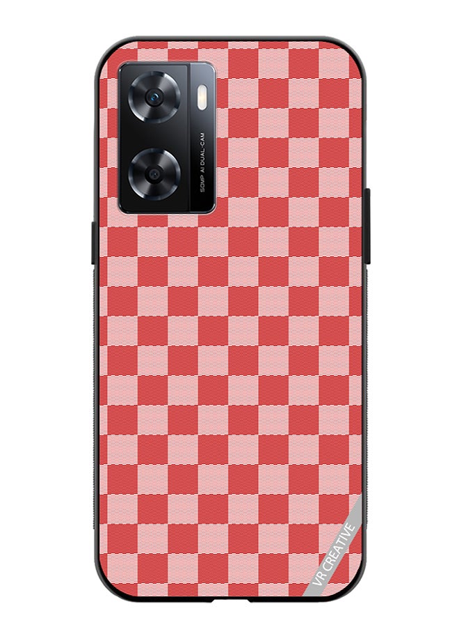 Protective Case Cover For Oppo A57/A77s Red Checkerboard Abstract Textured Checkers Design Multicolour