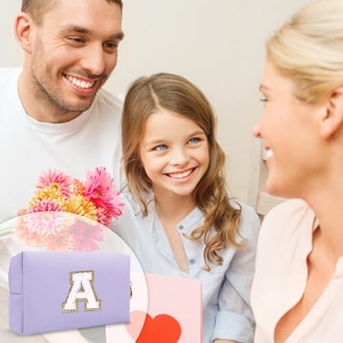 ChaoGreat Personalized Makeup Bag Initial A-Z Preppy Patch Bag,Small PU Leather Travel Cosmetic Bag Pouch with Zipper,Purple Cute Toiletry Bag,Gift Ideal for Teen Girls Women Birthday Friend Mom,Latter A - Image 5