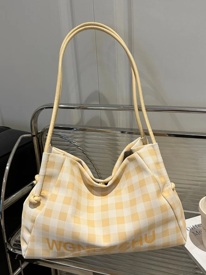 Styli  Yellow Gingham Shoulder Bag for Women | Best Price UAE