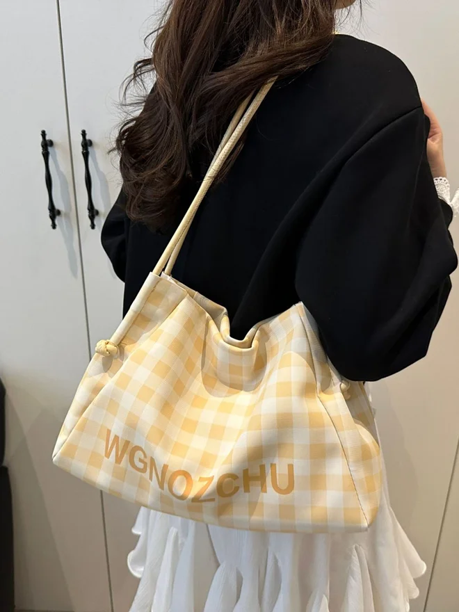 Styli  Yellow Gingham Shoulder Bag for Women | Best Price UAE