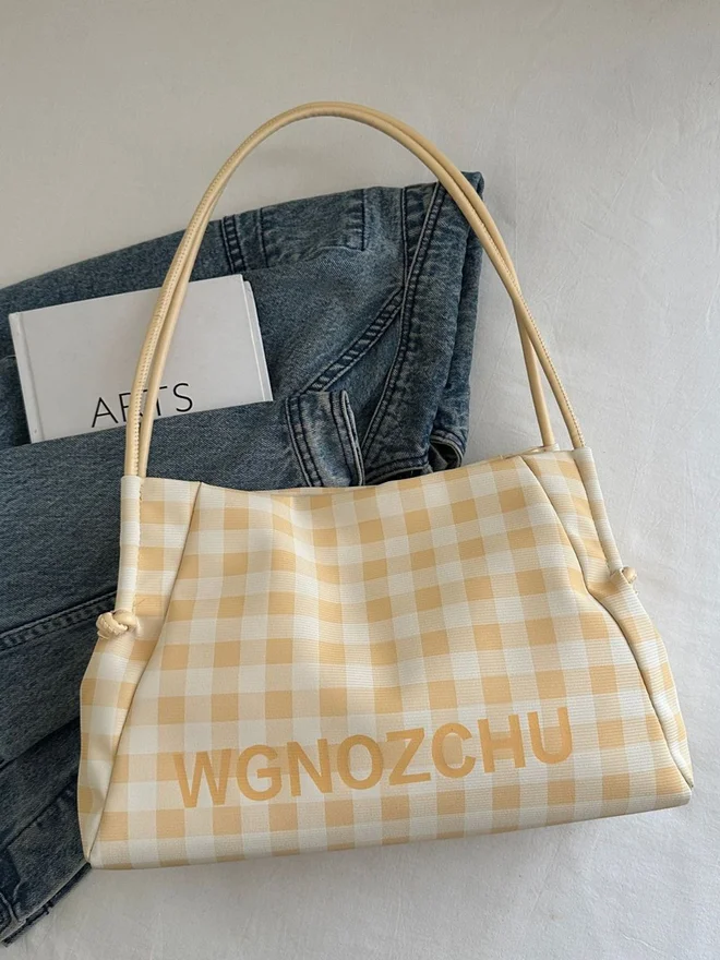 Styli  Yellow Gingham Shoulder Bag for Women | Best Price UAE