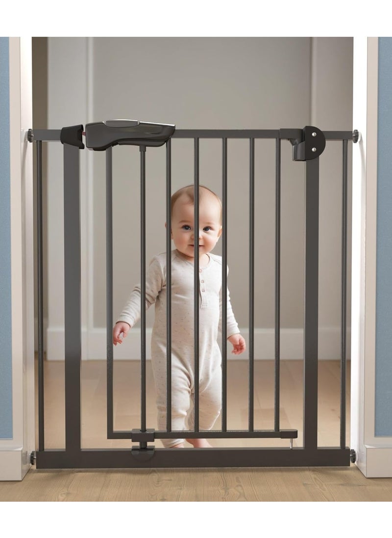 BAYBEE 75 Cm Auto Close Safety Baby Gate for Kids, Extra Tall Wide Child Gate Kids Safety Baby Fence | Easy Walk Thru Durability Dog Gate Baby Safety Gate for Home, Stairs, Doorways & Kitchen Black  - Image 1