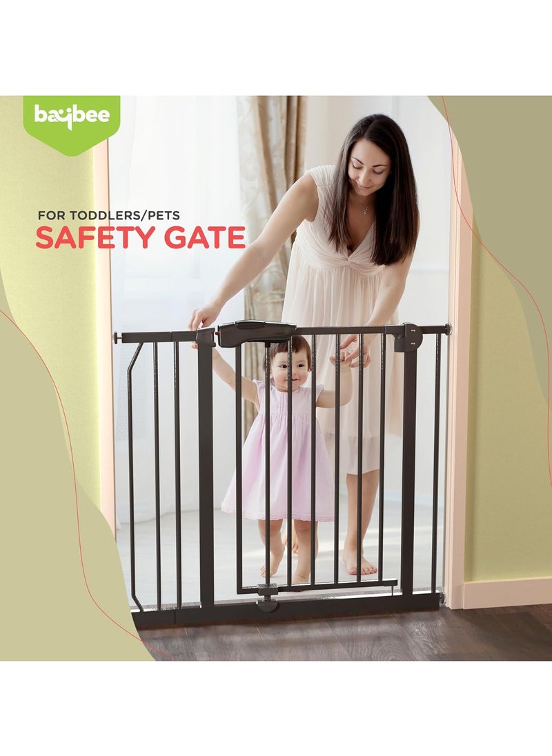 BAYBEE 75 Cm Auto Close Safety Baby Gate for Kids, Extra Tall Wide Child Gate Kids Safety Baby Fence | Easy Walk Thru Durability Dog Gate Baby Safety Gate for Home, Stairs, Doorways & Kitchen Black  - Image 2