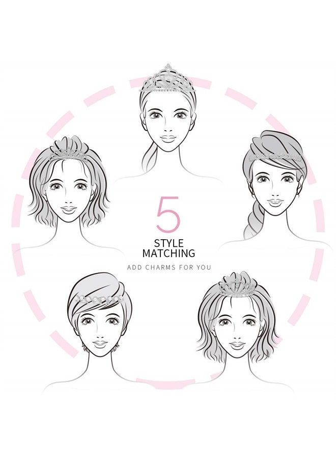 Teenitor مجموعة من 5 أساور رأس كريستالية، أساور رأس مرصعة بالأحجار الكريمة للنساء، مجوهرات شعر الزفاف، تاج حفلة، تيجان - فضي - Image 3