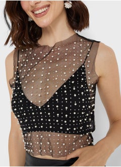 Ginger Sheer Diamante Detail Crop Top  - Image 3