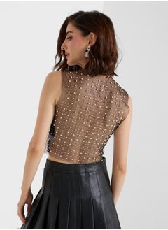 Ginger Sheer Diamante Detail Crop Top  - Image 2