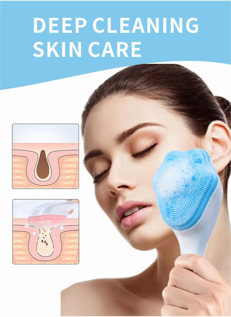 HieerBus - Silicone Facial Cleansing Brush, Cleanser Face Exfoliator Fine Bristles for Sensitive Skin Easy to Clean Lather Well (blue) - Image 1