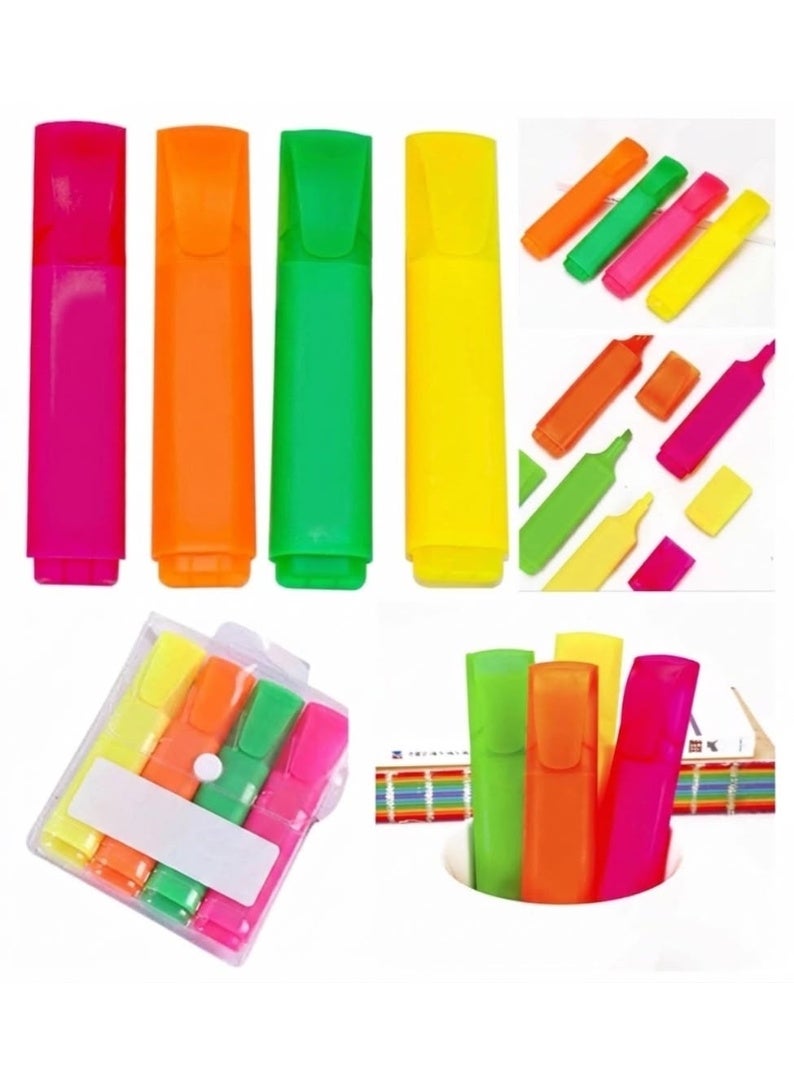 Highlighters and markers for office and school supplies, 4 multi-colored highlighters