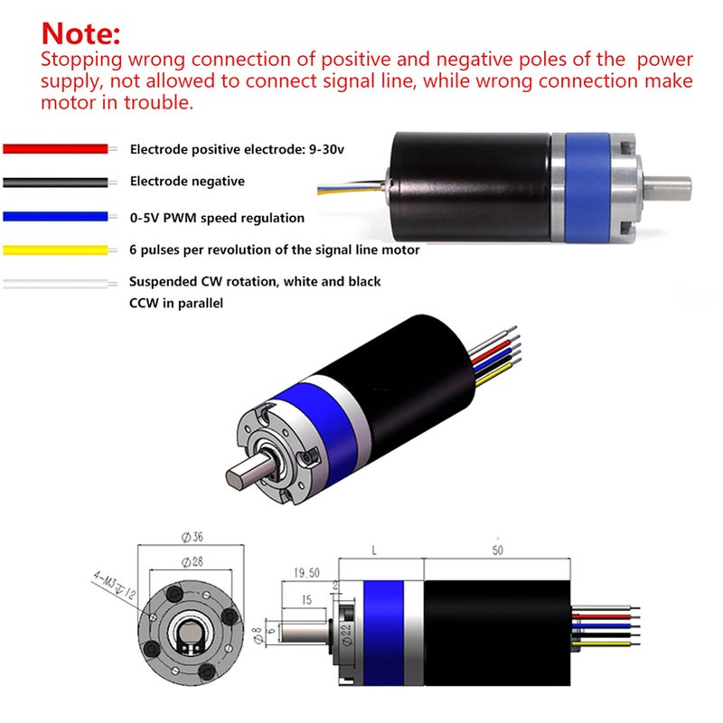 Brushless DC Motor Mechanical Parts Metal Gear 36MM High Torsion Low Noise Wear Resistant 12V(60RPM ) - Image 3