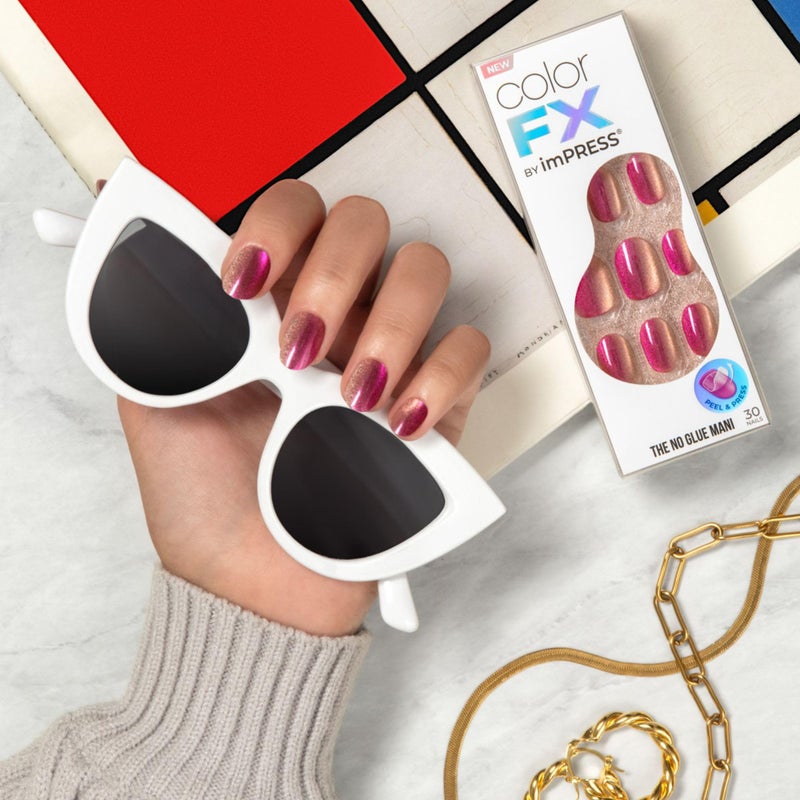 Impress KISS imPRESS No Glue Mani Press On Nails, ColorFX, 'Walk Out', Pink, Short Size, Oval Shape, Includes 30 Nails, Prep Pad, Instructions Sheet, 1 Manicure Stick, 1 Mini File - Image 3