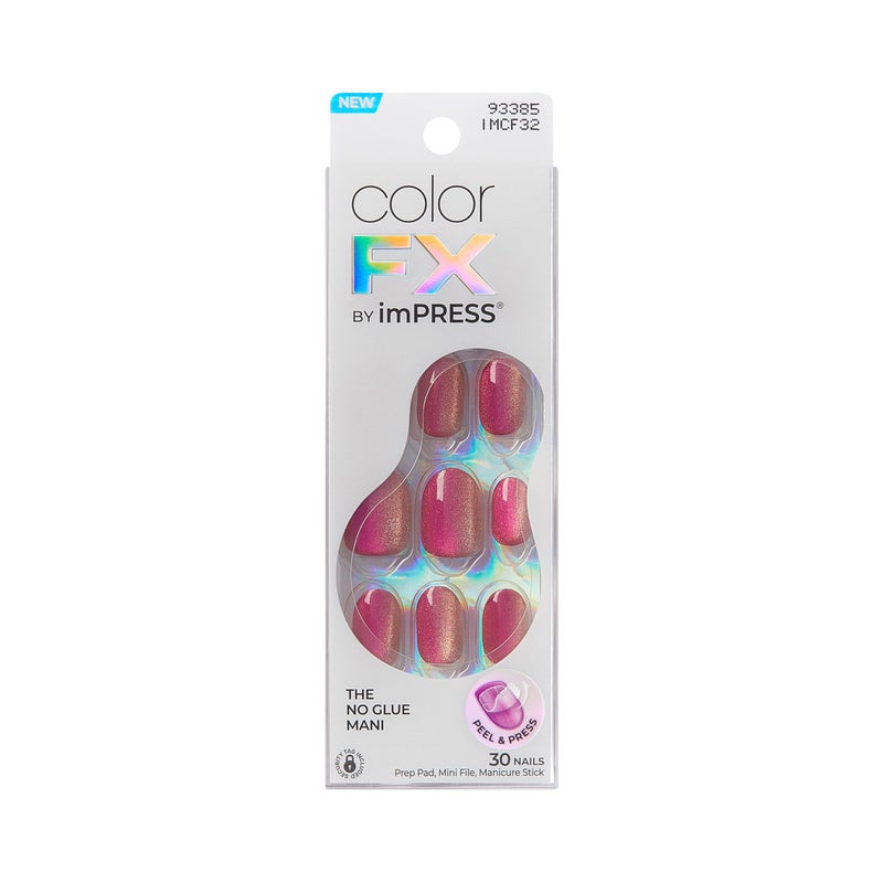 Impress KISS imPRESS No Glue Mani Press On Nails, ColorFX, 'Walk Out', Pink, Short Size, Oval Shape, Includes 30 Nails, Prep Pad, Instructions Sheet, 1 Manicure Stick, 1 Mini File - Image 1
