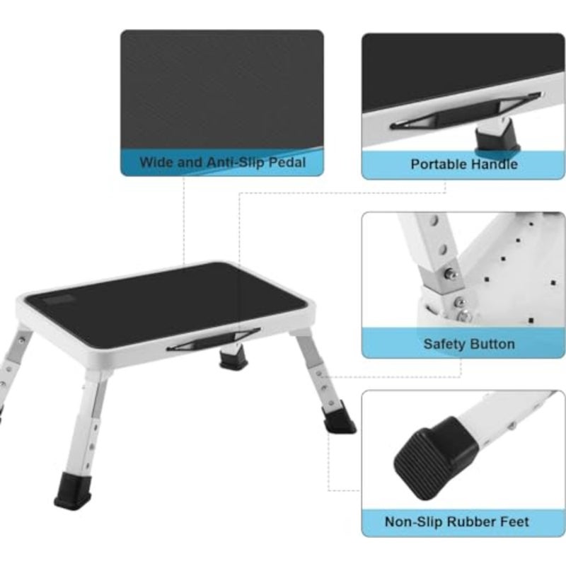 Folding Step Stool for Kitchen and Home Use, Aluminum Alloy, Black, Height-Adjustable with Non-Slip Platform and 330 Lbs Capacity - Image 4