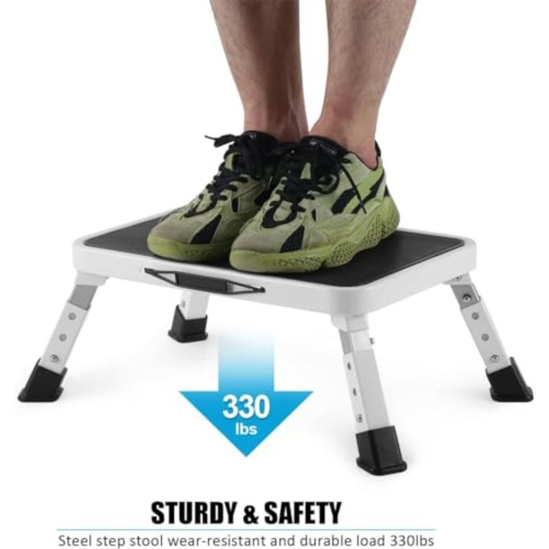 Folding Step Stool for Kitchen and Home Use, Aluminum Alloy, Black, Height-Adjustable with Non-Slip Platform and 330 Lbs Capacity - Image 3