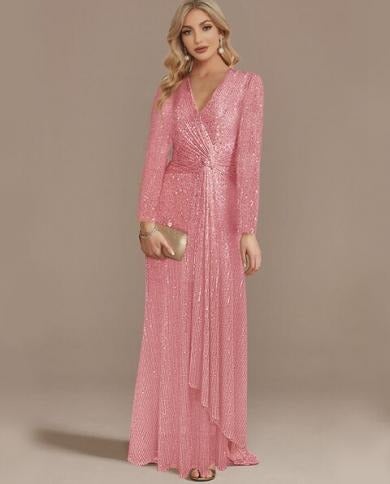 Europe and the United States cross-border new hot-selling dress spring solid color sequins long sleeve elegant socialite evening dress (5 colors) Black  - Image 2