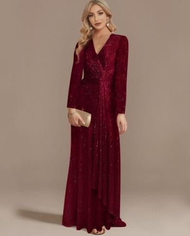 Europe and the United States cross-border new hot-selling dress spring solid color sequins long sleeve elegant socialite evening dress (5 colors) Black  - Image 4