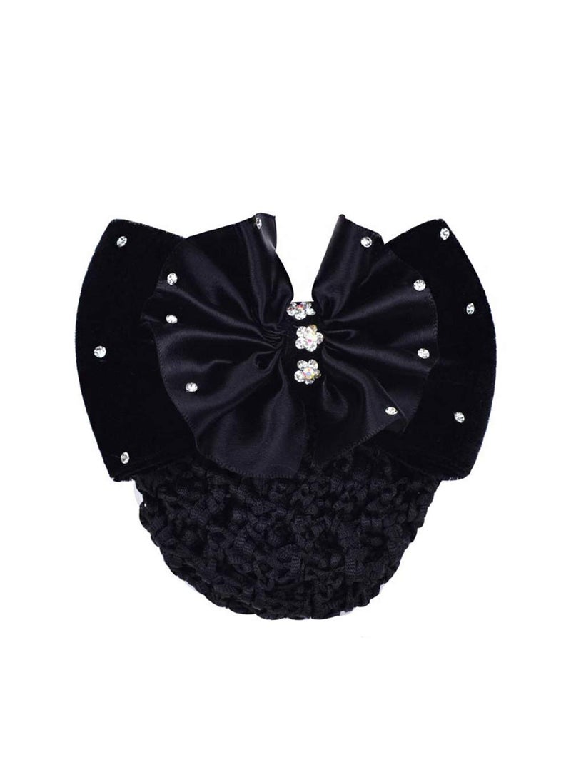 ericotry 1Pcs Women Girls Rhinestone Satin Bowknot Barrette Decorative Hair Clip Hair Bun Cover Snood Net for Nurse Bank Worker Restaurant Stewardess (Black) 