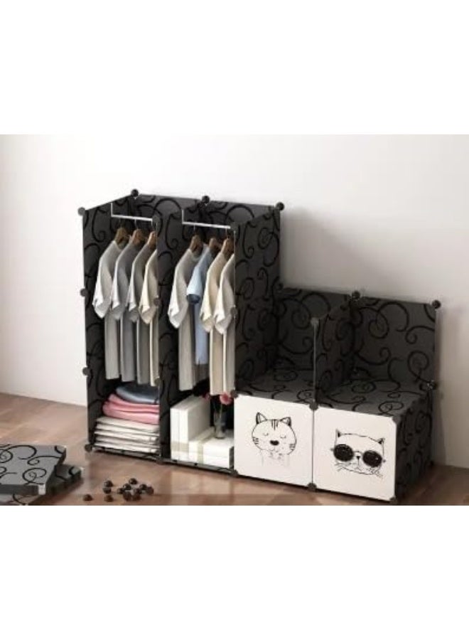 SUPAAR Cube Storage Organizer Cabinet Closet Storage Shelves Plastic Storage Shelving for Bedroom, Living Room, Office, White with Doors (black 12 animals)