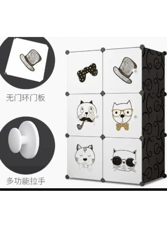 SUPAAR Cube Storage Organizer Cabinet Closet Storage Shelves Plastic Storage Shelving for Bedroom, Living Room, Office, White with Doors (black 12 animals)