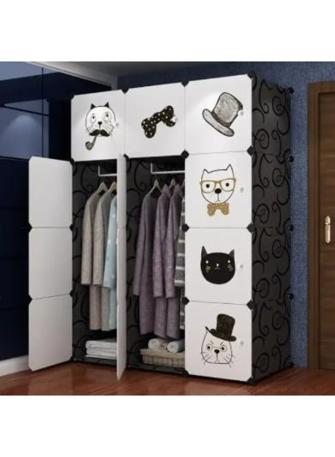 SUPAAR Cube Storage Organizer Cabinet Closet Storage Shelves Plastic Storage Shelving for Bedroom, Living Room, Office, White with Doors (black 12 animals)