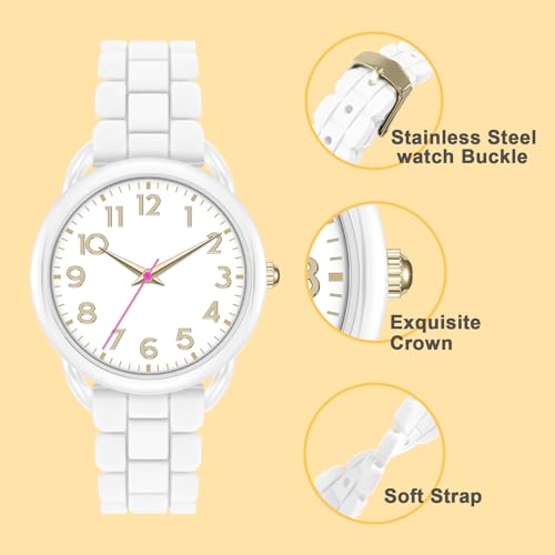 Asan Ge 36MM Women's Watch - Comfortable Silicone Band, 3ATM Water Resistant, Scratch Resistant, Accurate Japanese Quartz - Stylish & Reliable,Women's Wrists Large Face Watch Easy to Read (White) - Image 2