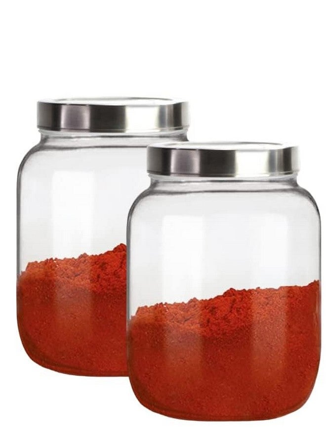BrezzyCloud Brezzycloud Piraml Glass Jar 3000 ml |3KG Round Jars for kitchen | Transparent Containers for Kitchen Pickles, Pantry, Flour, Cereal, Masala, Dry Fruits | See Through Cap | Set of 2 - Image 1