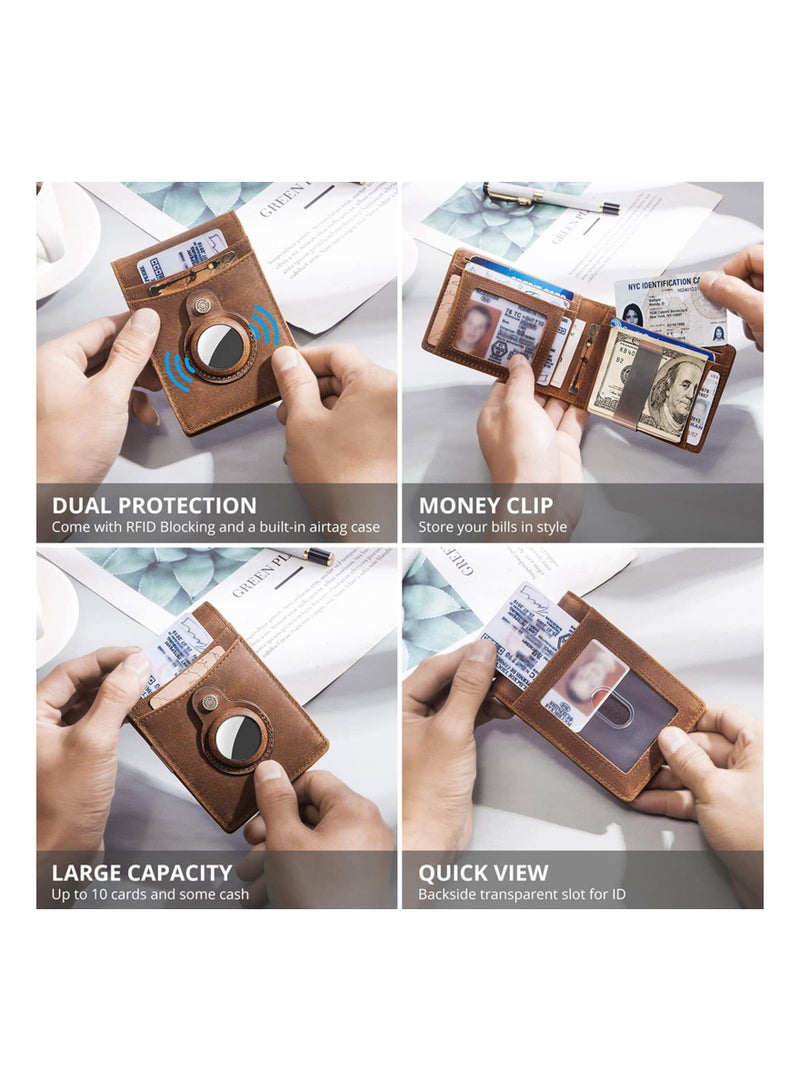 محفظة جلدية نحيفة بنية للرجال مع مشبك نقود وتقنية حجب RFID وتصميم جيب أمامي بسيط - Image 2