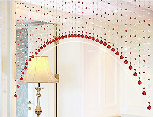 PINDIA Fancy Sparkling 7 Feet Wide Arch Bead Hanging Curtain with Pure Glass Drops - Red (Set of 45 Strings) - Image 1