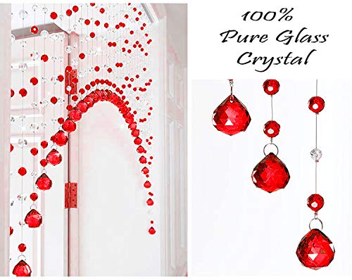 PINDIA Fancy Sparkling 7 Feet Wide Arch Bead Hanging Curtain with Pure Glass Drops - Red (Set of 45 Strings) - Image 2