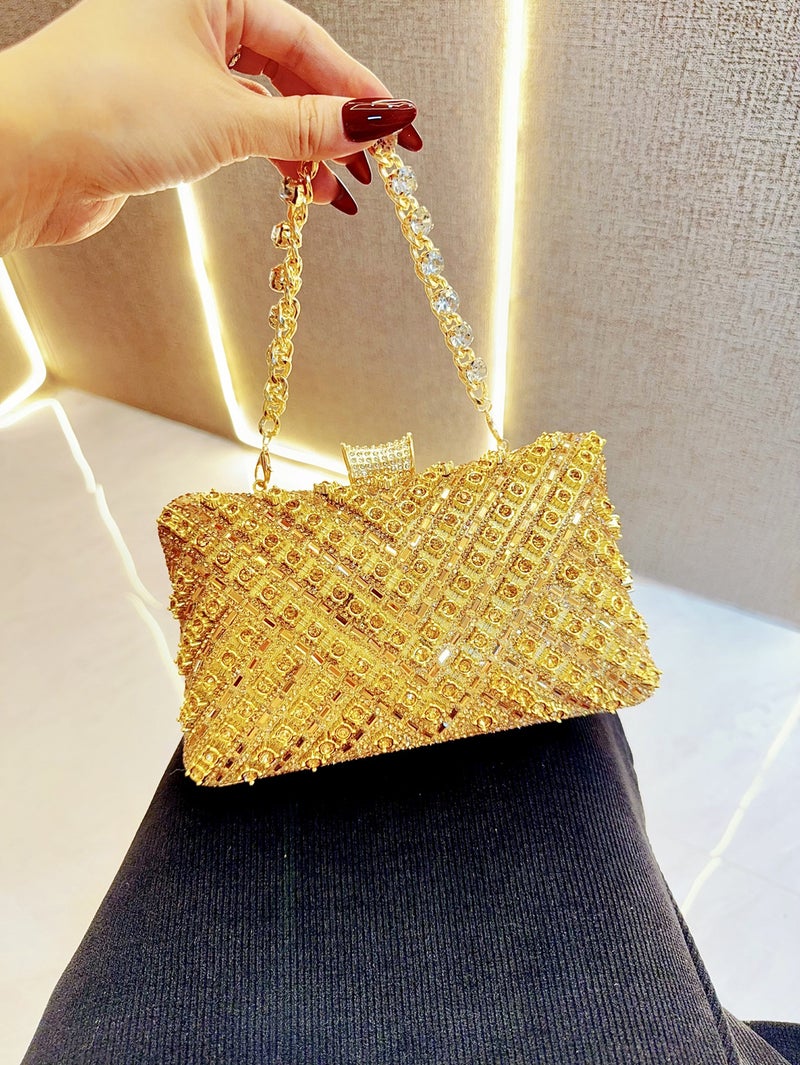 High-End Evening Dress Celebrity Ladies Rhinestone Clutch Bag Diamond Bag Color Diamond Chain Cheongsam Bag Evening Bag Women'S Handbag - Image 1