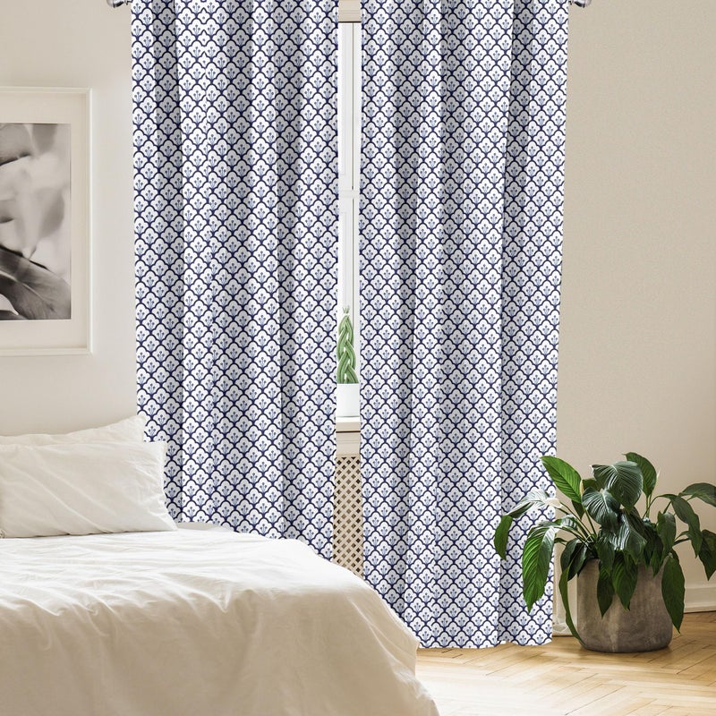 أمبيسون Ambesonne الهولندية ستائر النافذة حزمة من 2 الأزرق منغم النمط التقليدي delftware النمط التجريدي مقاييس زهرية الزينة خفيفة الوزن مجموعة مع قضيب 4 لوحات - 28 "" × 95 "" النيلي الأبيض - Image 4