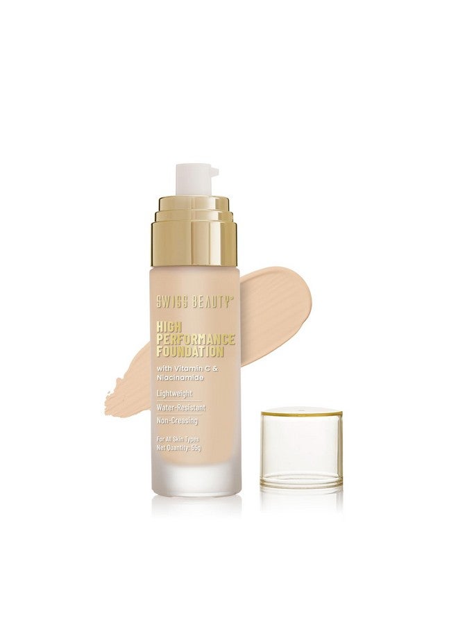 Swiss Beauty High Performance Foundation | Water-Resistant | Medium To Buildable Coverage | Lightweight | Easy To Blend | With Vitamin C & Niacinamide | Natural Beige, 55G - Image 1