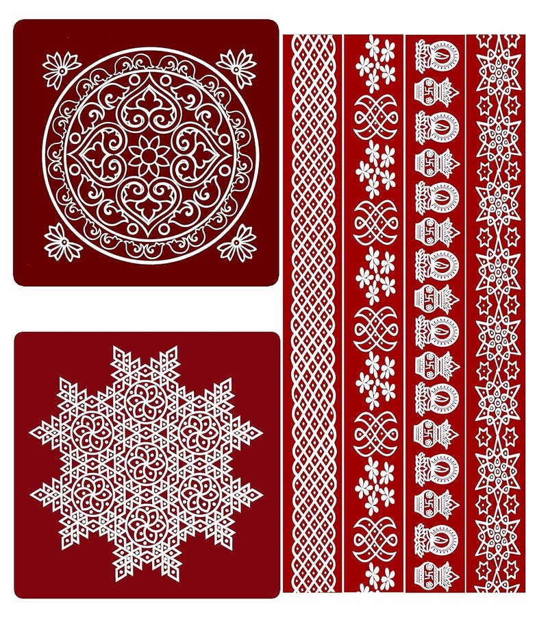 ABS HERBALS Rangoli Sticker Kolam Sticker for Wall Tile Floor Steel Sticker INCH MEROON Modal MB2MP4 Pack of Medium Sticker 6Pcs - Image 1