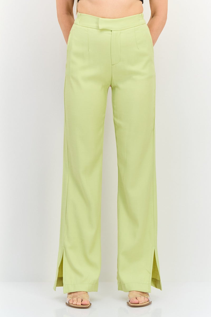 Bershka سروال نسائي مستقيم عادي بملاءمة عادية، أصفر نيون - Image 1