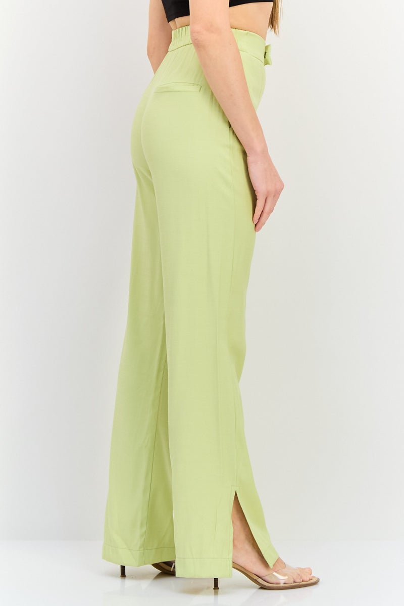 Bershka سروال نسائي مستقيم عادي بملاءمة عادية، أصفر نيون - Image 4