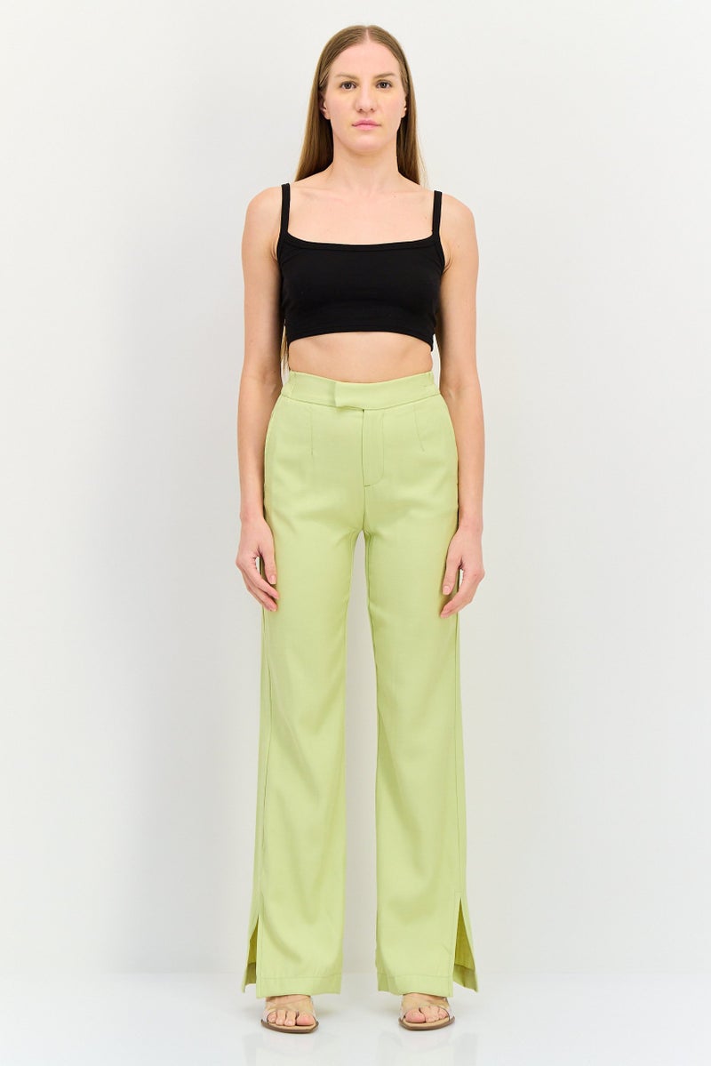 Bershka سروال نسائي مستقيم عادي بملاءمة عادية، أصفر نيون - Image 2