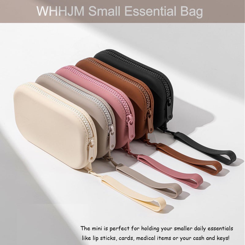 WHHJM Small Silicone Multifunctional Essential Bag Portable Travel Makeup Bag for Women Men Cards Cash Bag Zipper Pouch (Black) - Image 5
