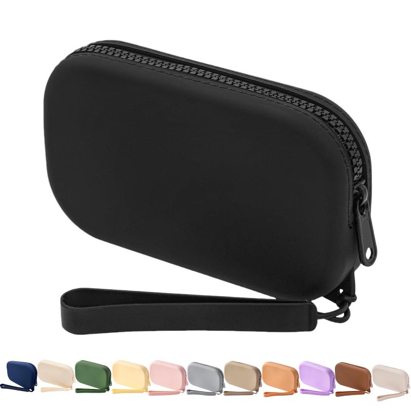 WHHJM Small Silicone Multifunctional Essential Bag Portable Travel Makeup Bag for Women Men Cards Cash Bag Zipper Pouch (Black) - Image 1